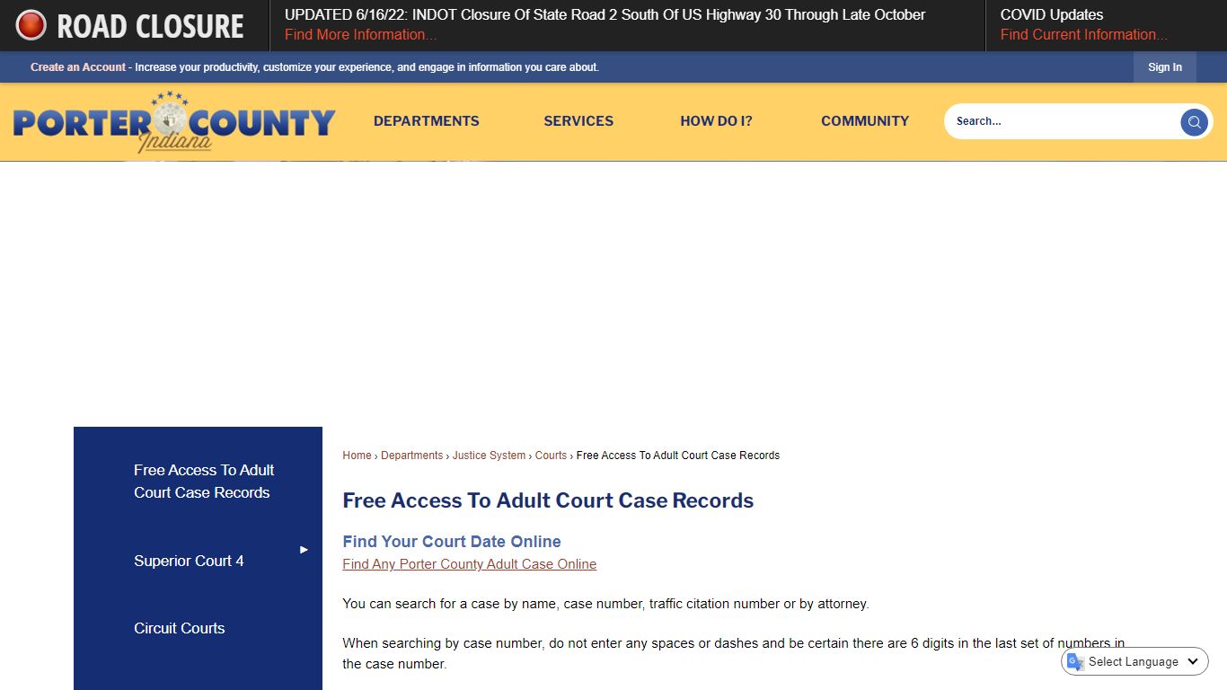 Free Access To Adult Court Case Records | Porter County ...