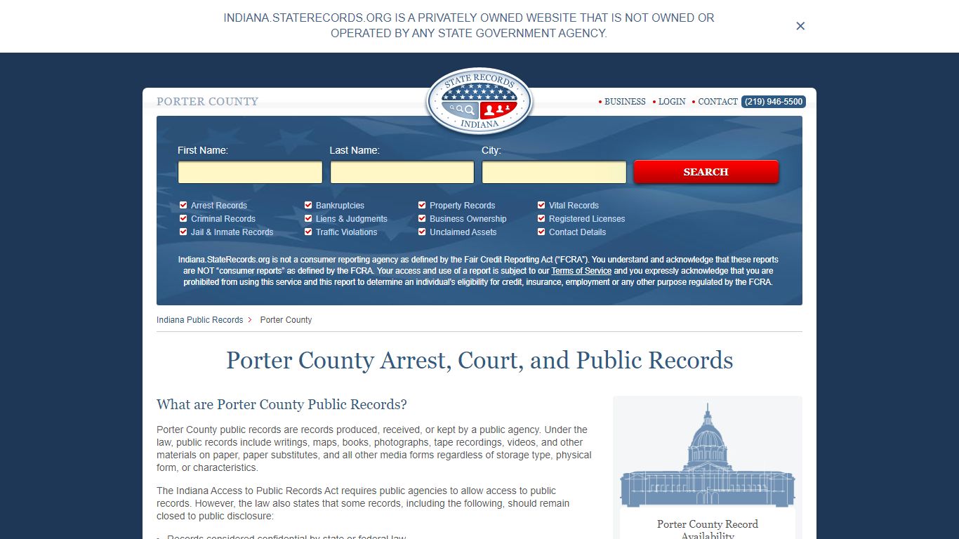 Porter County Arrest, Court, and Public Records